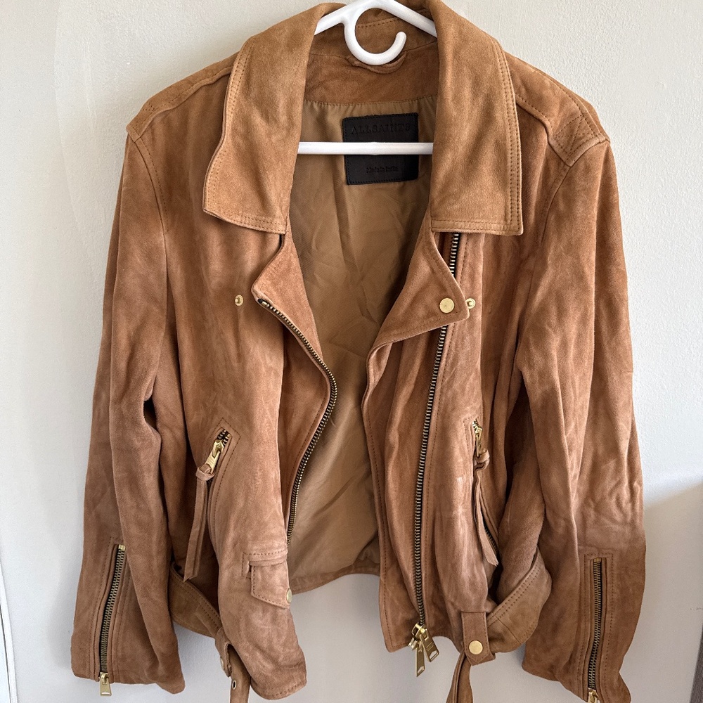 All Saints Suede Moto Jacket in Camel color